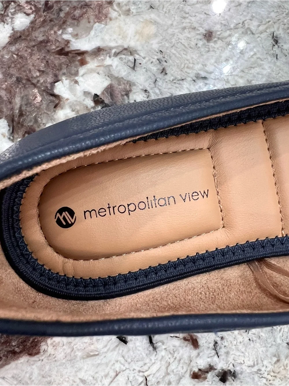 Metro Collection Navy Espadrille-Inspired Ballet Flats with Silver Buckle
